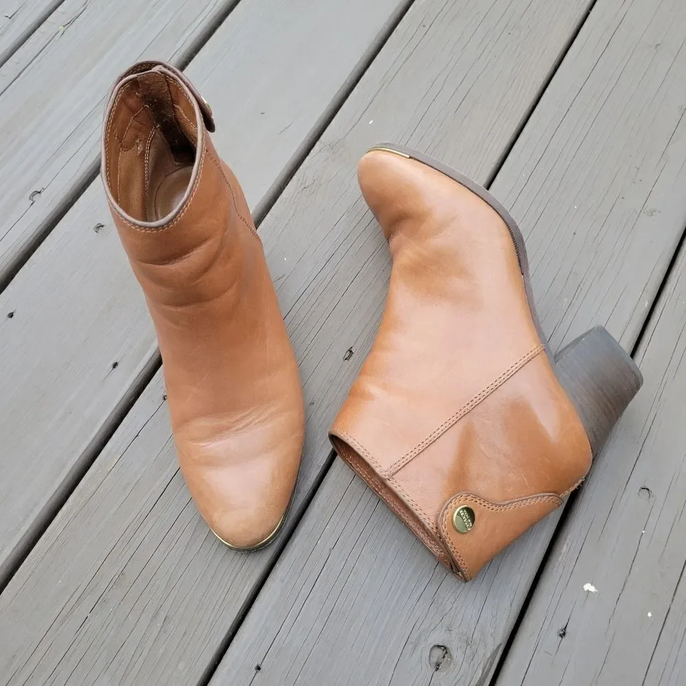 Coach Waldorf‎ Cinnamon Tan Calfskin Leather Chunky Heel Ankle Boots Booties 8_2
